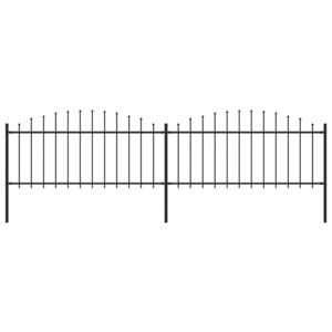 Gard de grădină cu vârf suliță, negru, (0,5-0,75) x 3,4 m, oțel