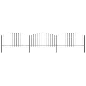 Gard de grădină cu vârf suliță, negru, (0,5-0,75) x 5,1 m, oțel
