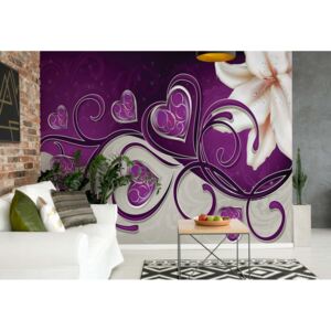Fototapet - Lily Hearts Purple Swirls Vliesová tapeta - 208x146 cm