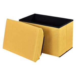 [en.casa]® Puff - scaun rabatabil Marime XL - MDF/piele sintetica, 48 x 32 cm, galben mustar, cu compartiment pentru depozitare
