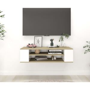 Dulap TV suspendat, alb și stejar Sonoma, 100x30x26,5 cm, PAL