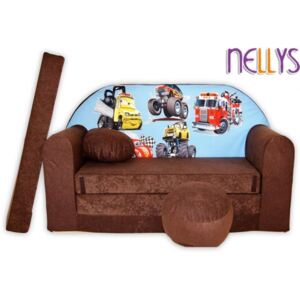 Canapea extensibilă pentru copii NELLYS 47R - Mașini, pe maro