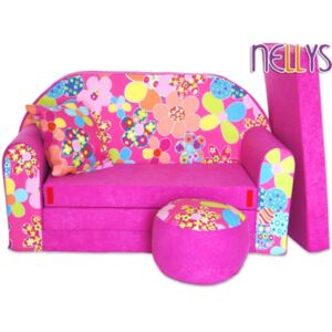 Canapea pentru copii convertibilă NELLYS 04R - Flori roz