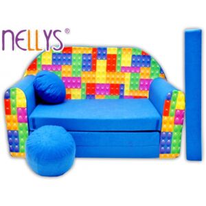 Canapea extensibilă copii Nellys ® 65R, cuburi pe albastru