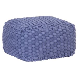 Puf tricotat manual, albastru, 50x50x30 cm, bumbac