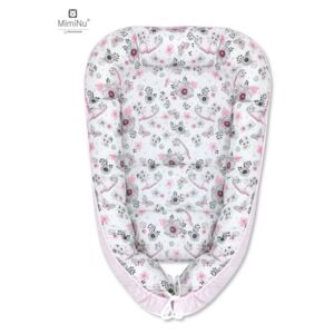 MimiNu - Cosulet bebelus pentru dormit, Baby Cocoon 90x50 cm, Pink/Birds Pink