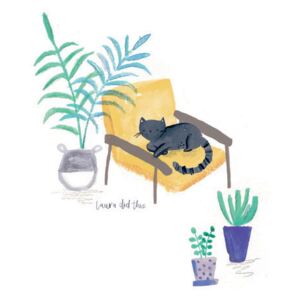 Ilustrare Black cat on mustard scandi chair, Laura Irwin