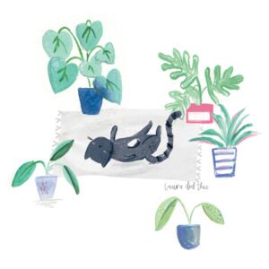 Ilustrare Black cat on grey scandi rug, Laura Irwin