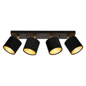 [lux.pro]® Lampa spot Wellington cu 4 abajururi, 58 x 12 x 20 cm, 4 x E14, 40W, metal/textil, negru/alama, pentru sufragerie, dormitor, bucatarie