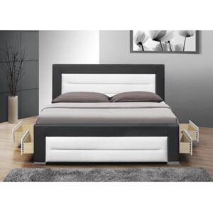 Pat dormitor modern ,cu 4 sertare ,160x200 cm , piele eco negru alb ,suport saltea inclus,Bortis Impex