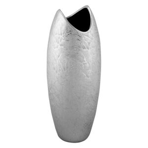 Vaza decorativa argintie cu design ramuri in relief, forma unica. 25 cm