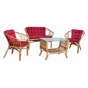 Set masa dreptunghiulara cu 2 scaune + 1 canapea cu perne de culoare rosie