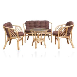 Set masa cu 2 scaune + 1 canapea cu perne pentru gradina Brown