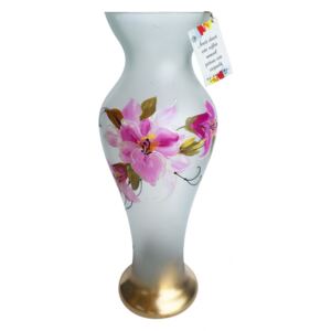 Vaza Jinoli, sticla pictata, alb, model floral, H 49 cm