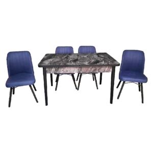 Set masă extensibilă Hera Negru Marmurat cu 4 scaune Kare Albastru