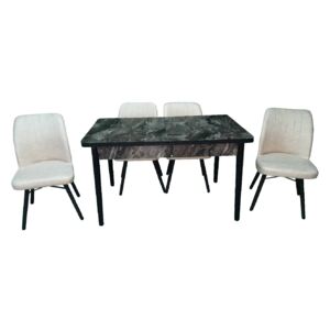 Set masă extensibilă Hera Negru Marmurat cu 4 scaune Kare Crem