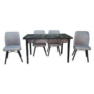 Set masă extensibilă Hera Negru Marmurat cu 4 scaune Kare Gri