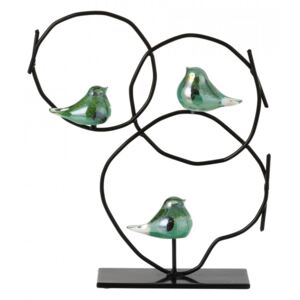Decoratiune neagra/verde din sticla si metal 38 cm Three Birds J-Line
