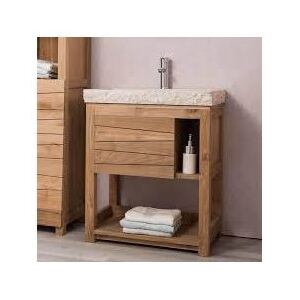 Consola pentru baie din lemn masiv cu usa mica