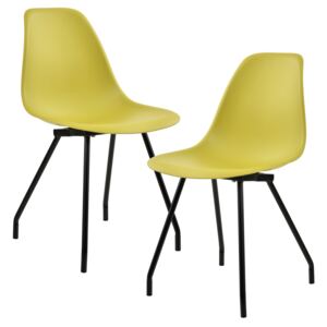 [en.casa]® Set Modern 2 scaune bucatarie, 83 x 46 cm, plastic PP, galben-mustar