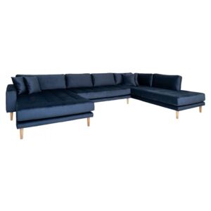 Canapea cu colt albastru inchis din catifea si lemn 370 cm Lido U Left House Nordic