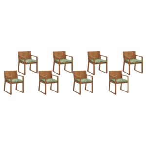 Set 8 buc. scaune de grădină SASAN (maro deschis) (cu perne verzi)
