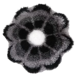 Covor floare matase 3D, gri negru
