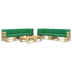 Set mobilier paleți cu perne, 6 piese, lemn pin verde tratat
