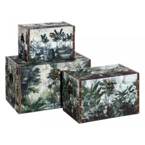 Set 3 cutii cu capac multicolore din MDF si textil Amazonia Flat Ixia