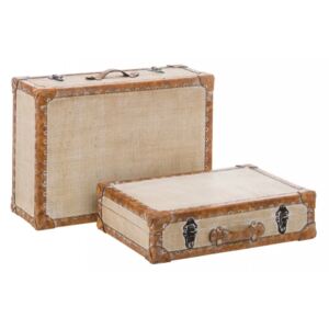 Set 2 cutii tip valiza crem din MDF si piele ecologica Simil Ixia