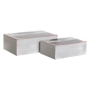 Set 2 cutii cu capac albe din MDF si canvas Tabla Ixia