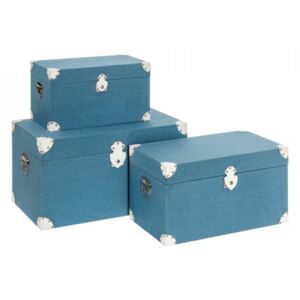 Set 3 cutii cu capac albastre din MDF si poliester Florence Ixia