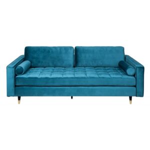Canapea albastra din catifea si lemn 225 cm Cozy Invicta Interior