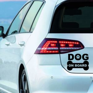 Sticker Auto Decorativ, Dog On Board, Alb/Negru, 15×11 cm - Negru