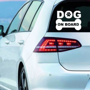 Sticker Auto Decorativ, Dog On Board, Alb/Negru, 15×11 cm - Alb
