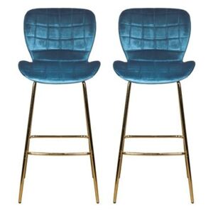 Set de 2 scaune de bar Lily din catifea, albastru