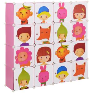 Dulap camera copii Pink,145 x 145 x 37 cm, plastic, multicolor, cu 16 compartimente sistem asamblare DIY