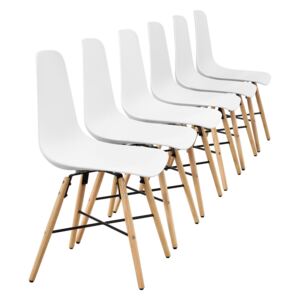 Set 6 scaune design - 85,5 x 46 cm, forma sezut scoica - alb