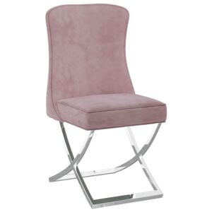 Scaun sufragerie, roz, 53x52x98cm, catifea și oțel inoxidabil