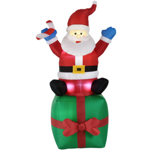 [en.casa]® Mos Craciun gonflabil stand pe cutia de cadouri, 180 cm, 12V, 12W, nylon, multicolor