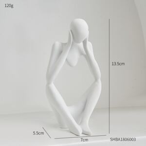 Mini Statueta ganditor A, polirasina, Alb, 13cm