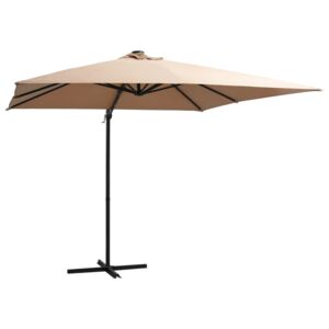 Umbrelă suspendată cu LED, stâlp oțel, gri taupe, 250x250 cm