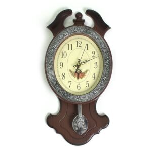 Ceas de perete vintage cu pendul, maro, 42x20 cm, D259