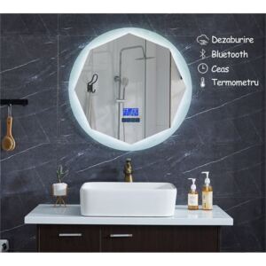 Oglinda de baie cu iluminare Led, Diametru 80cm, D3303 / Functii dezaburire, Bluetooth, Ceas, Termometru