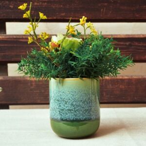 Vaza Nature din ceramica verde cu crem 13 cm