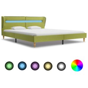 Cadru de pat cu LED-uri, verde, 180 x 200 cm, material textil
