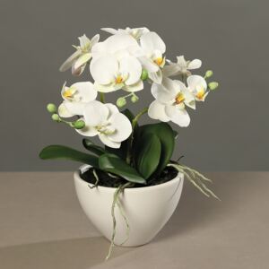 Orhidee artificiala alba in ghiveci ceramic - 35 cm