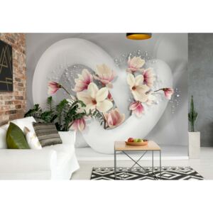 Fototapet - 3D Structure Flowers White And Grey Vliesová tapeta - 254x184 cm
