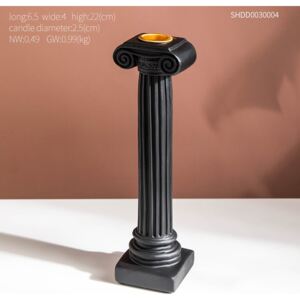 Suport lumanare, coloana romana, negru, 22cm