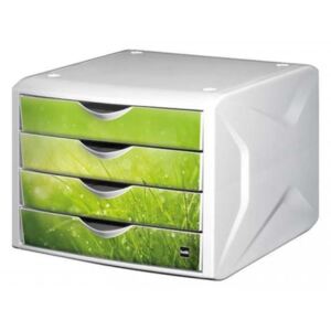 HELIT Dulap de arhivare, plastic, 4 sertare, HELIT "Chameleon", alb-verde
